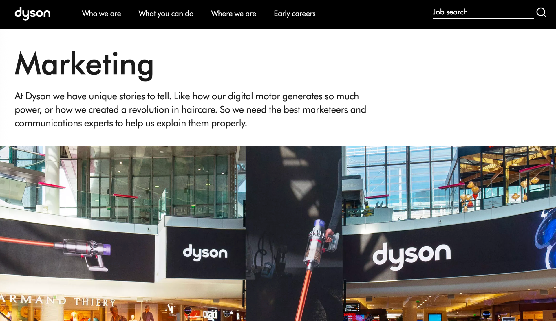 Dyson recruitment: rewriting sector descriptions in careers section of website